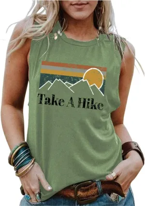Take A Hike Tank Top Women Camping Hiking Mountain Graphic Vintage Shirt Casual Sleeveless Outdoor Vest Top