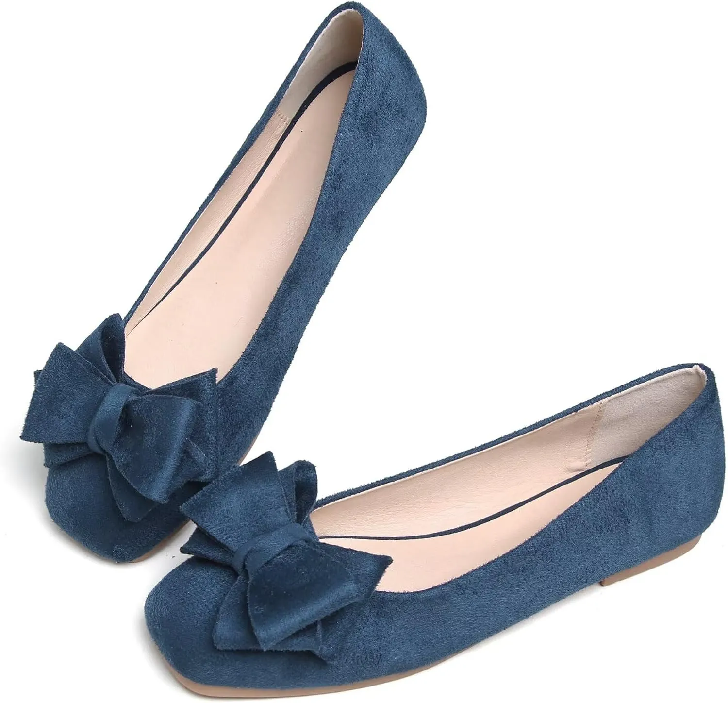 TANGNEST Women Cute Bowknot Flats Soft Slip On Dress Comfort Square Toe Flats