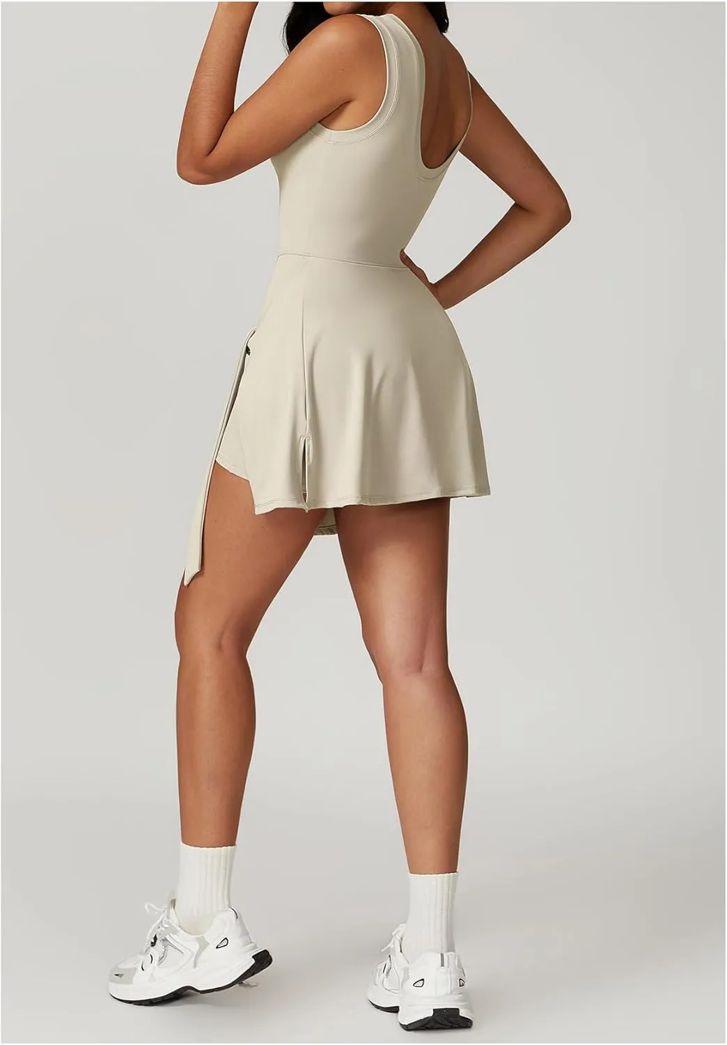Tennis Dress for Women Athletic Dress with Built in Shorts Sleeveless Side Slit Golf Dress Workout Backless Dresses