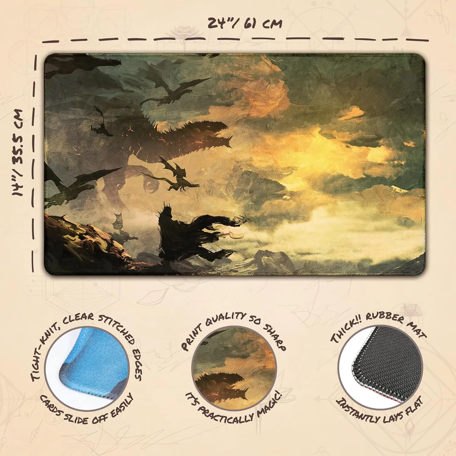 The Golden (Stitched) - MTG Playmat by Anato Finnstark, LOTR Lord of The Rings - Compatible with Magic The Gathering Playmat - Play MTG, YuGiOh, TCG - Play Mat Art Designs & Accessories