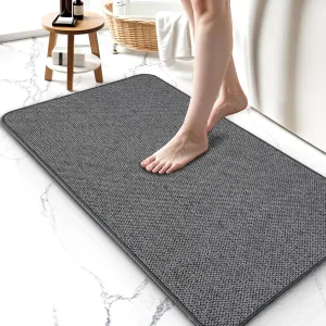 Thin Bathroom Rugs, Bath Mat Super Absorbent, Bath Rugs Rubber Backing Non-Slip, Quick Dry Machine Washable, Cozy Cloth Bathroom Mat fit Under Door/Sink/ Bathtub/Area Rug Sets 24''x36''-Dark Grey