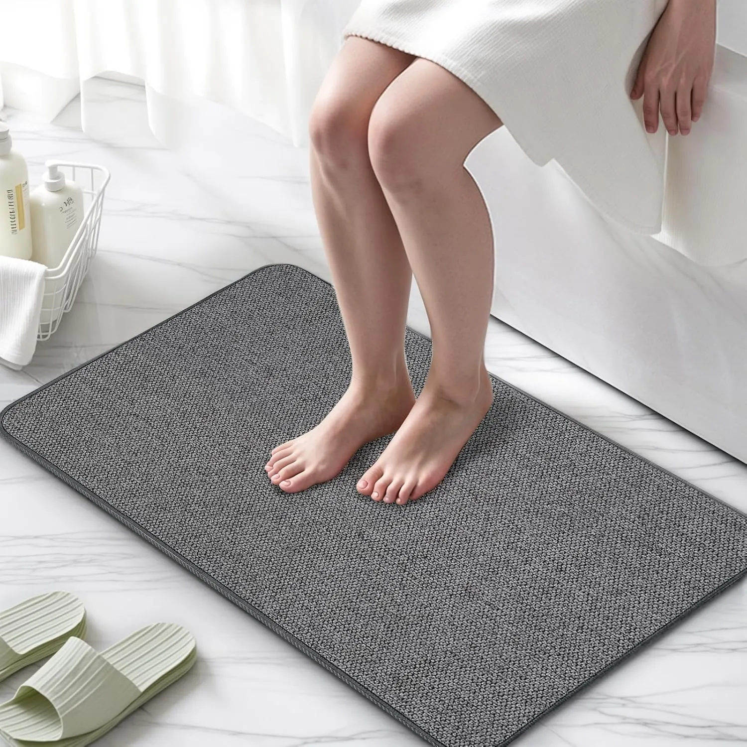 Thin Bathroom Rugs, Bath Mat Super Absorbent, Bath Rugs Rubber Backing Non-Slip, Quick Dry Machine Washable, Cozy Cloth Bathroom Mat fit Under Door/Sink/ Bathtub/Area Rug Sets 24''x36''-Dark Grey