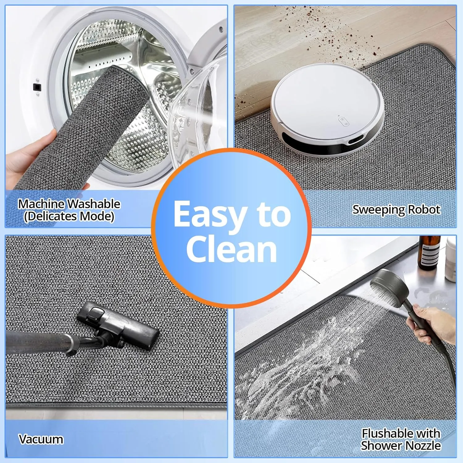 Thin Bathroom Rugs, Bath Mat Super Absorbent, Bath Rugs Rubber Backing Non-Slip, Quick Dry Machine Washable, Cozy Cloth Bathroom Mat fit Under Door/Sink/ Bathtub/Area Rug Sets 24''x36''-Dark Grey