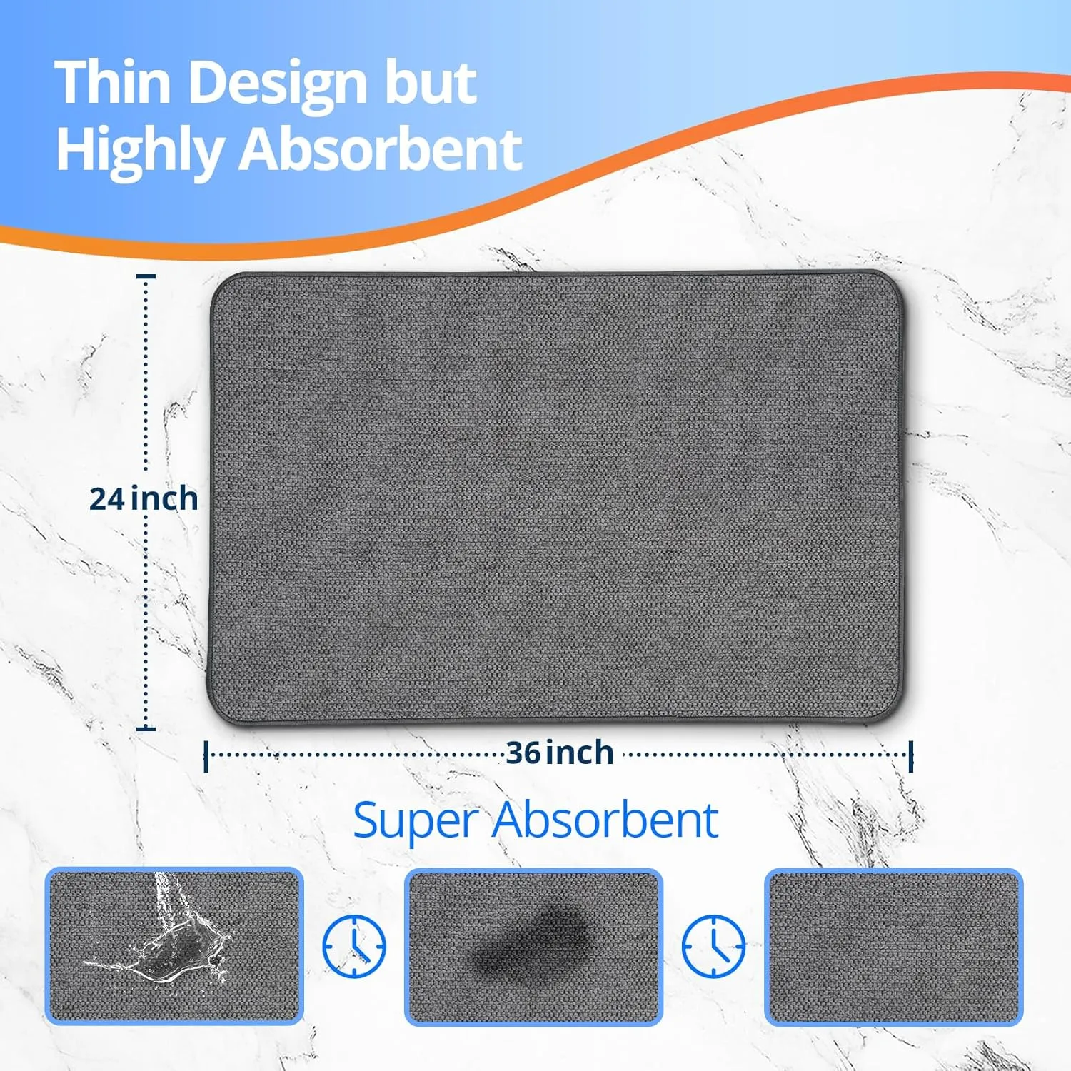 Thin Bathroom Rugs, Bath Mat Super Absorbent, Bath Rugs Rubber Backing Non-Slip, Quick Dry Machine Washable, Cozy Cloth Bathroom Mat fit Under Door/Sink/ Bathtub/Area Rug Sets 24''x36''-Dark Grey