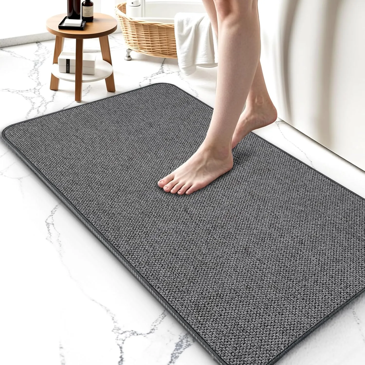 Thin Bathroom Rugs, Bath Mat Super Absorbent, Bath Rugs Rubber Backing Non-Slip, Quick Dry Machine Washable, Cozy Cloth Bathroom Mat fit Under Door/Sink/ Bathtub/Area Rug Sets 24''x36''-Dark Grey
