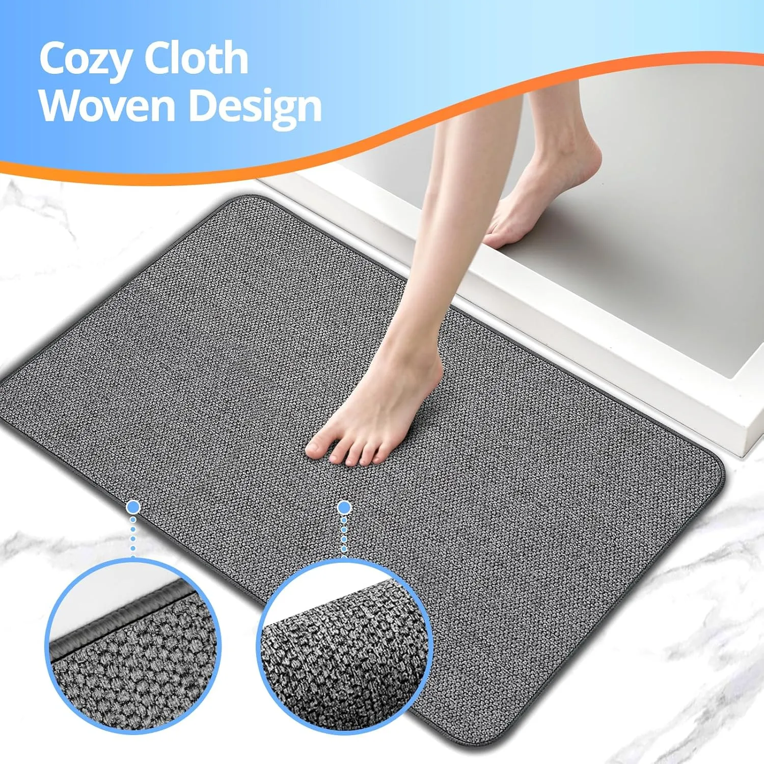 Thin Bathroom Rugs, Bath Mat Super Absorbent, Bath Rugs Rubber Backing Non-Slip, Quick Dry Machine Washable, Cozy Cloth Bathroom Mat fit Under Door/Sink/ Bathtub/Area Rug Sets 24''x36''-Dark Grey