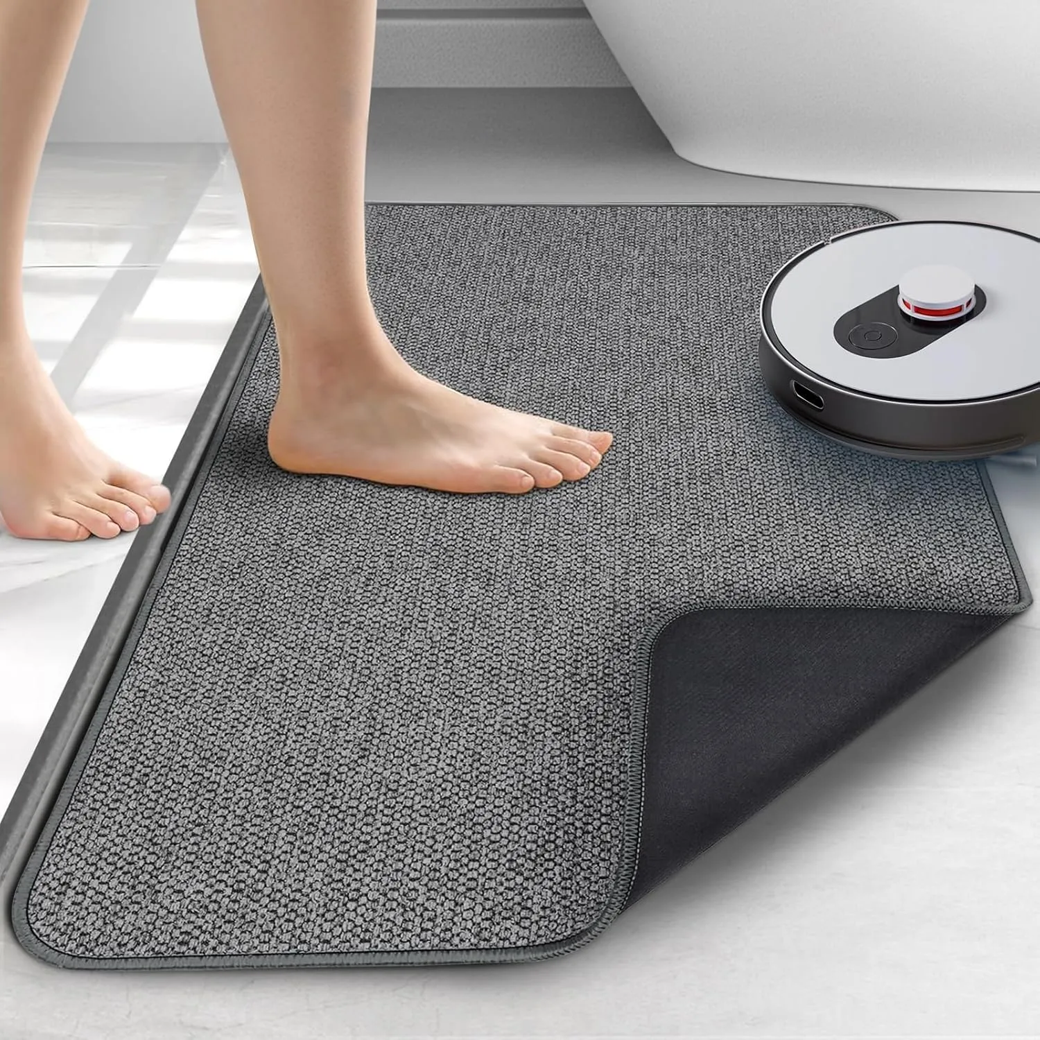 Thin Bathroom Rugs, Bath Mat Super Absorbent, Bath Rugs Rubber Backing Non-Slip, Quick Dry Machine Washable, Cozy Cloth Bathroom Mat fit Under Door/Sink/ Bathtub/Area Rug Sets 24''x36''-Dark Grey