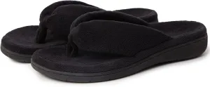 Thong Spa Slippers for Women with Arch Support Flip Flop House Sandal Slippers Soft & Comfortable Coral Velvet Durable Rubber Outsoles for Indoor and Outdoor All Days Wear Black Grey US6-US11