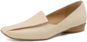 TinaCus Women's Genuine Leather Square Toe Soft Slip On Handmade Office Loafers Shoes