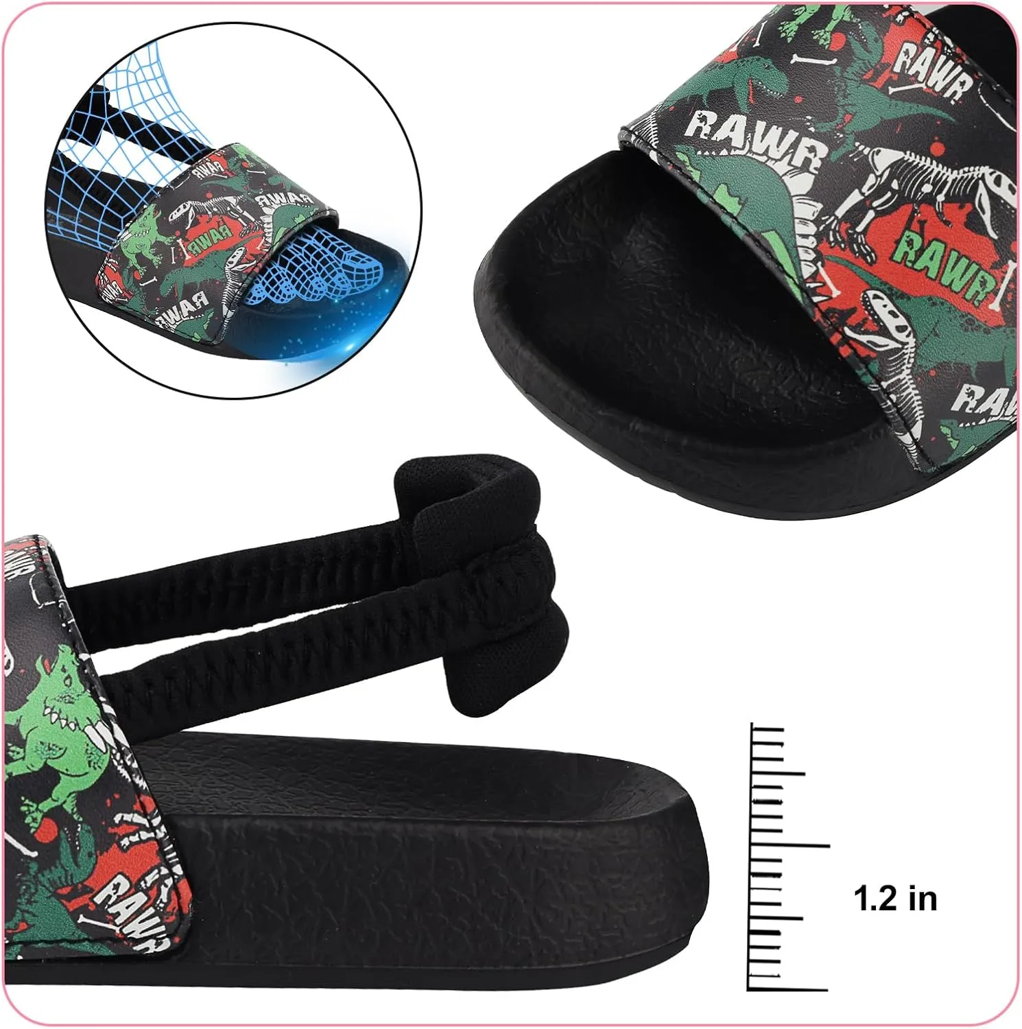 Toddler Boys Girls Slides Sandals with Elastic Strap Non-Slip Flip Flop Lightweight Little Kids Shower Slippers Beach Pool Shoes