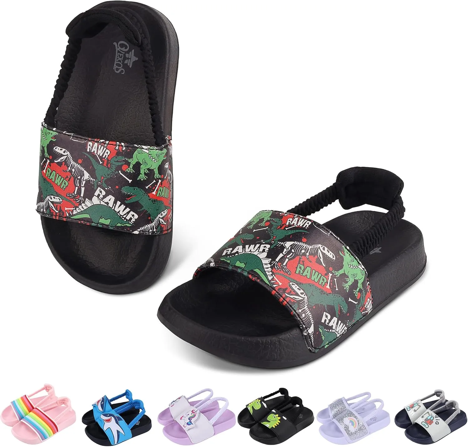 Toddler Boys Girls Slides Sandals with Elastic Strap Non-Slip Flip Flop Lightweight Little Kids Shower Slippers Beach Pool Shoes