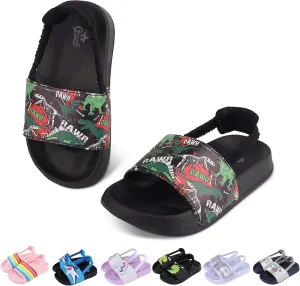 Toddler Boys Girls Slides Sandals with Elastic Strap Non-Slip Flip Flop Lightweight Little Kids Shower Slippers Beach Pool Shoes