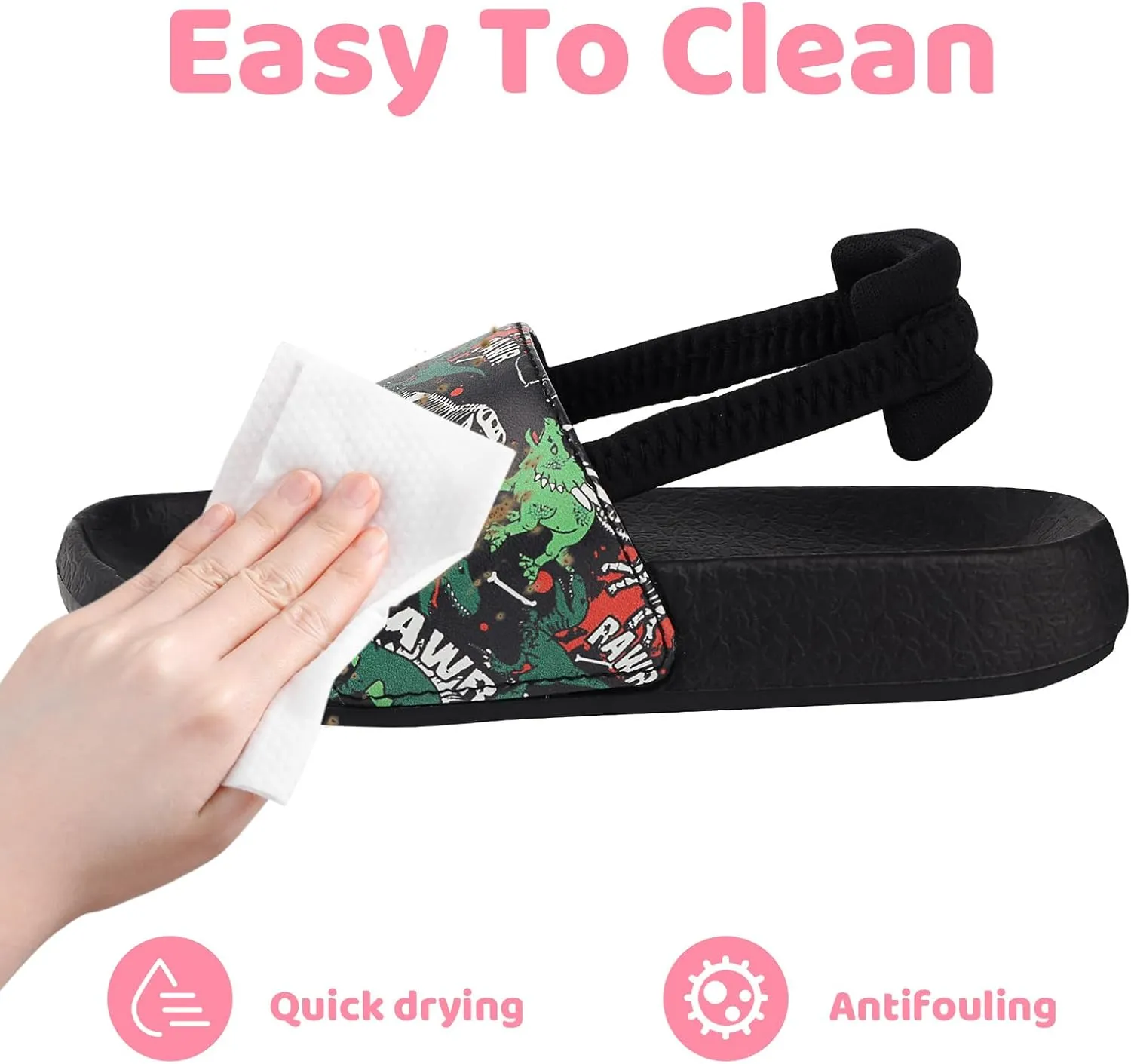 Toddler Boys Girls Slides Sandals with Elastic Strap Non-Slip Flip Flop Lightweight Little Kids Shower Slippers Beach Pool Shoes