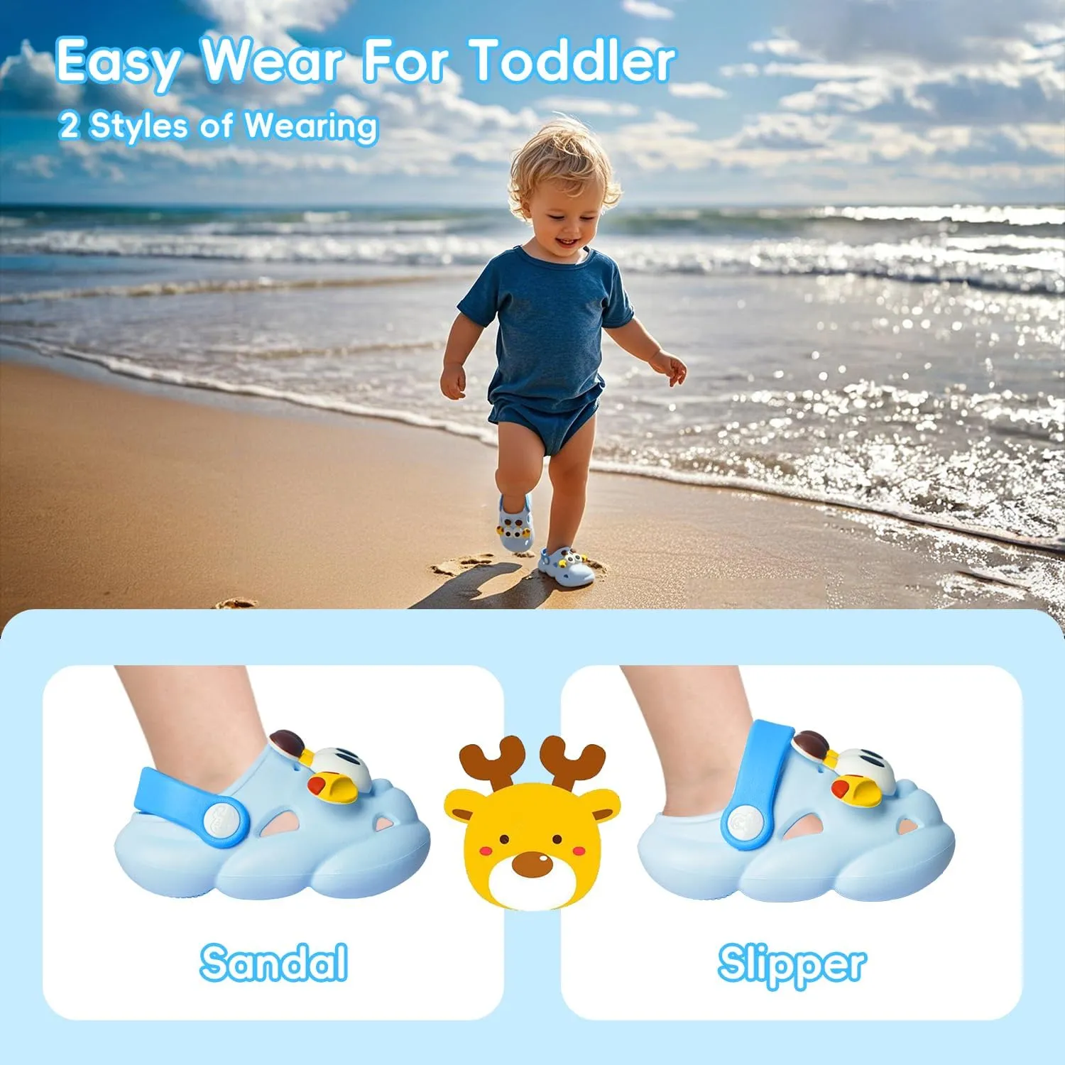 Toddler Sandals Baby Boys Girls Slip On Shoes Summer Breathable Quick-Dry Lightweight Slides Sandals Infant Outdoor Non-Slip Walking Shoes