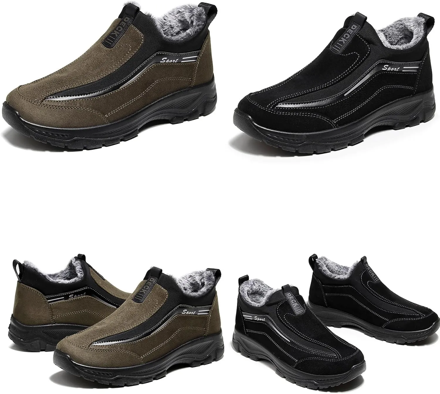Tokouk Men Keep Warm Slip-On Winter Walking Shoes Fur Lining,Casual And Light Anti-Slip Snow Boots For Old Man Walking.
