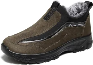 Tokouk Men Keep Warm Slip-On Winter Walking Shoes Fur Lining,Casual And Light Anti-Slip Snow Boots For Old Man Walking.