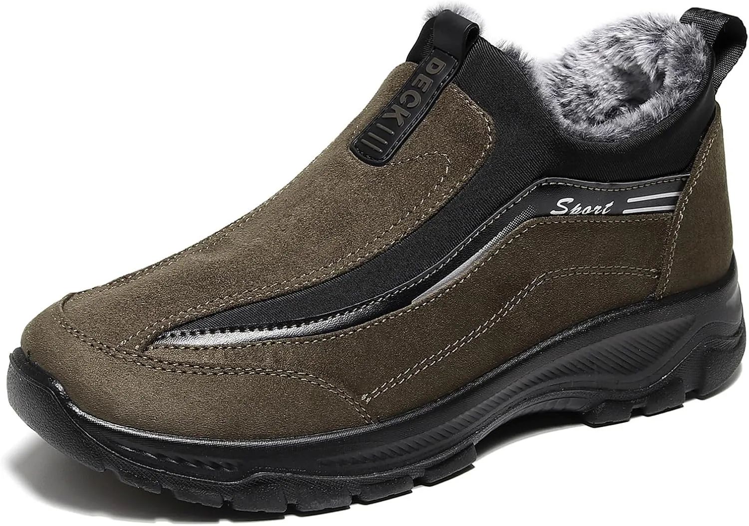 Tokouk Men Keep Warm Slip-On Winter Walking Shoes Fur Lining,Casual And Light Anti-Slip Snow Boots For Old Man Walking.