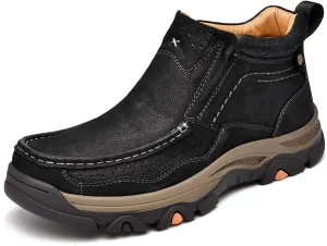Tokouk Mens Hand Stitching Leather Slip On Ankle Boots, Casual Moccasin Chukka Boots Non-Slip Outdoor Hiking and Driving Loafers
