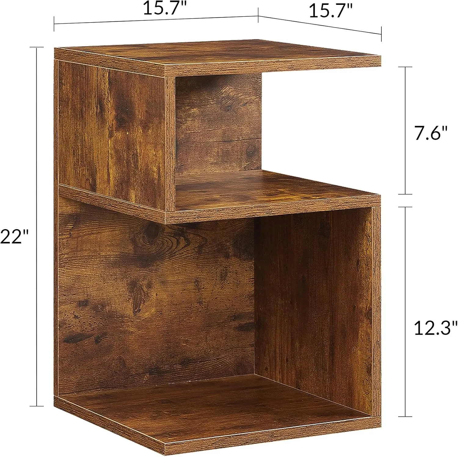 Tokyo S Minimalist 3 Tier End Table - Minimalist 3-Tier Wood Nightstand for Small Spaces with Open Storage - Japanese-Inspired Bedside Table for Bedroom (Rustic Brown)