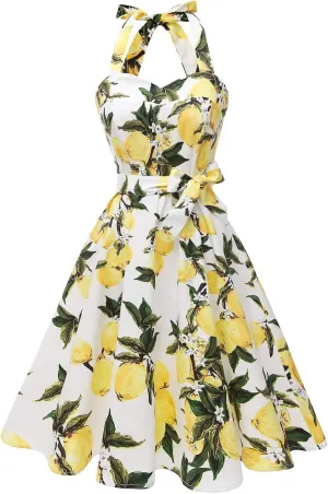 Topdress Women'sVintage Polka Audrey Dress 1950s Halter Retro Cocktail Dress