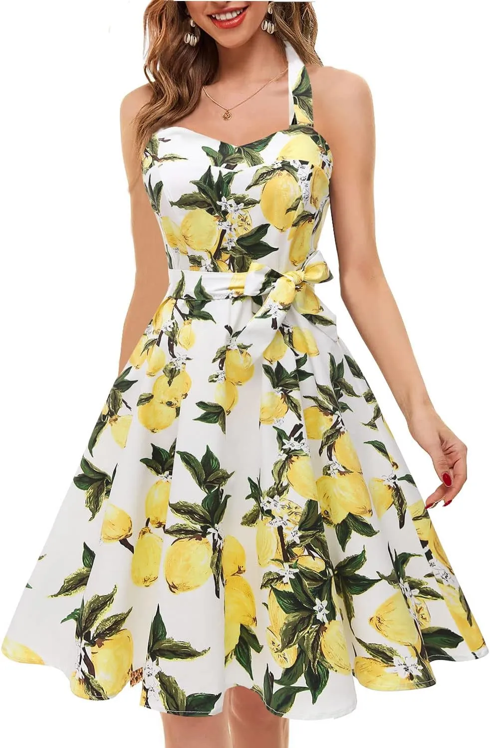Topdress Women'sVintage Polka Audrey Dress 1950s Halter Retro Cocktail Dress