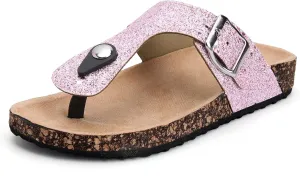 Torotto Boys Girls Glitter Slide Sandals Kids Flip Flops Cork Slipper with Adjustable Straps (Toddler/Little Kid/Big Kid)