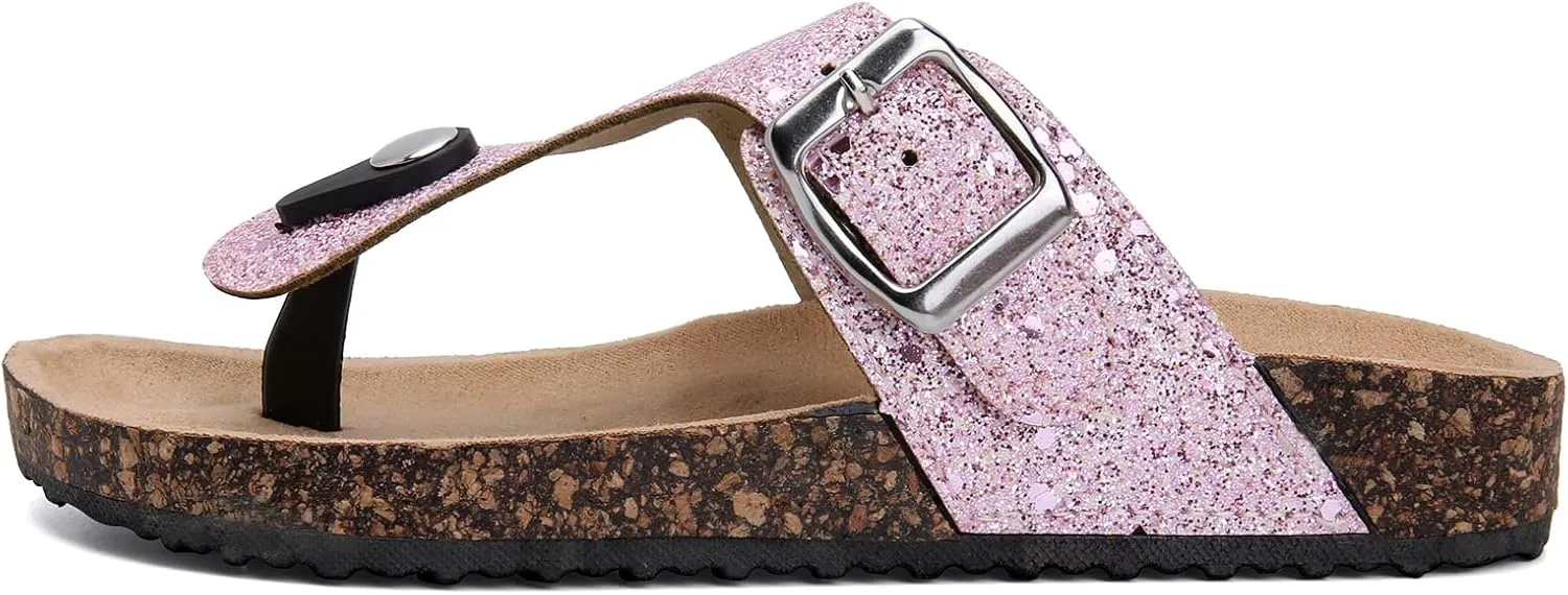 Torotto Boys Girls Glitter Slide Sandals Kids Flip Flops Cork Slipper with Adjustable Straps (Toddler/Little Kid/Big Kid)