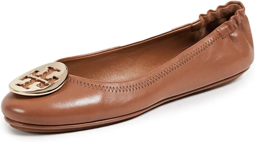 Tory Burch Minnie Leather Travel Ballet Flats (11, Royal Tan / Gold)