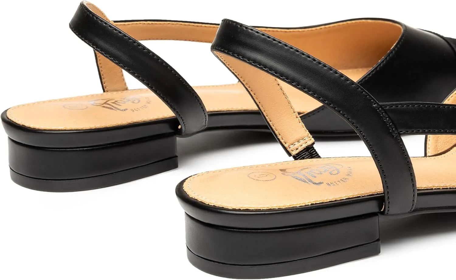 Trary Slingback Flats for Women, Black Dressy Comfortable Round Square Toe Shoes, Work Office Casual Ankle Strap Dress Flats