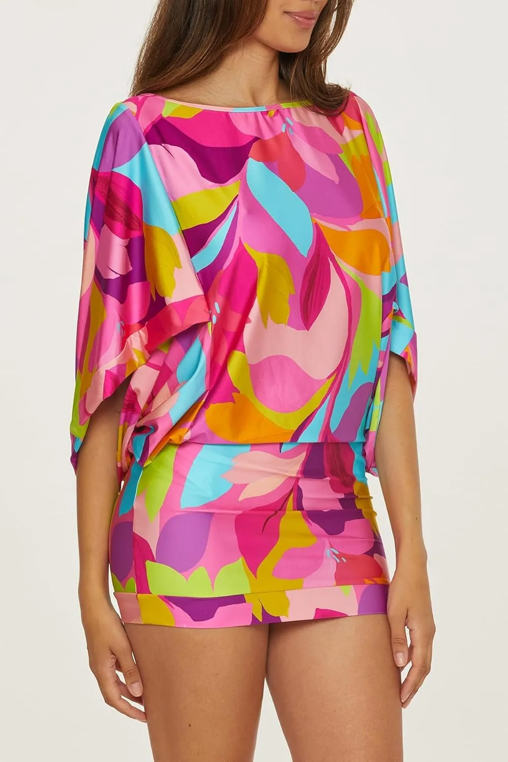 Trina Turk Lilleth Swim Dress, Casual, Boat Neck, Floral Print, Beach Cover Ups for Women