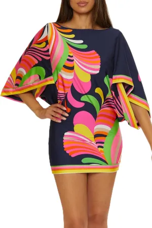 Trina Turk Women's Poolside Swim Tunic, Casual, Boat Neck, Floral Print, Beach Cover Ups