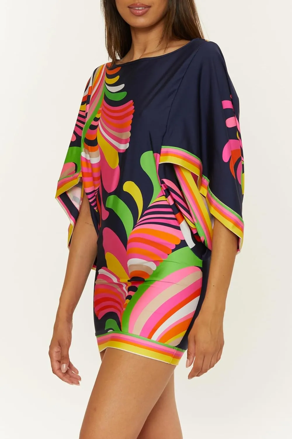 Trina Turk Women's Poolside Swim Tunic, Casual, Boat Neck, Floral Print, Beach Cover Ups