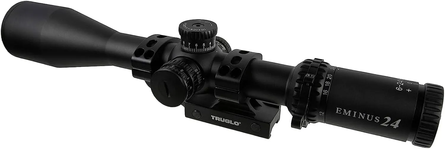 TruGlo Eminus Tactical Hunting Shooting Durable Waterproof Fogproof Shock Resistant 30mm One-Piece Aluminum Tube Illuminated TacPlex-MOA Reticle Riflescope Flip-Up Lens Cap Included