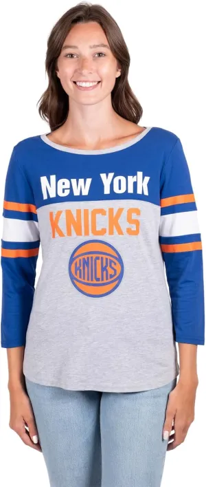 Ultra Game Women's NBA Official Raglan Baseball 3/4 Long Sleeve Shirt