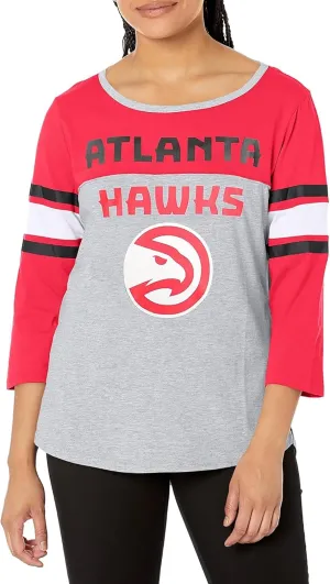 Ultra Game Women's NBA Official Raglan Baseball 3/4 Long Sleeve Shirt