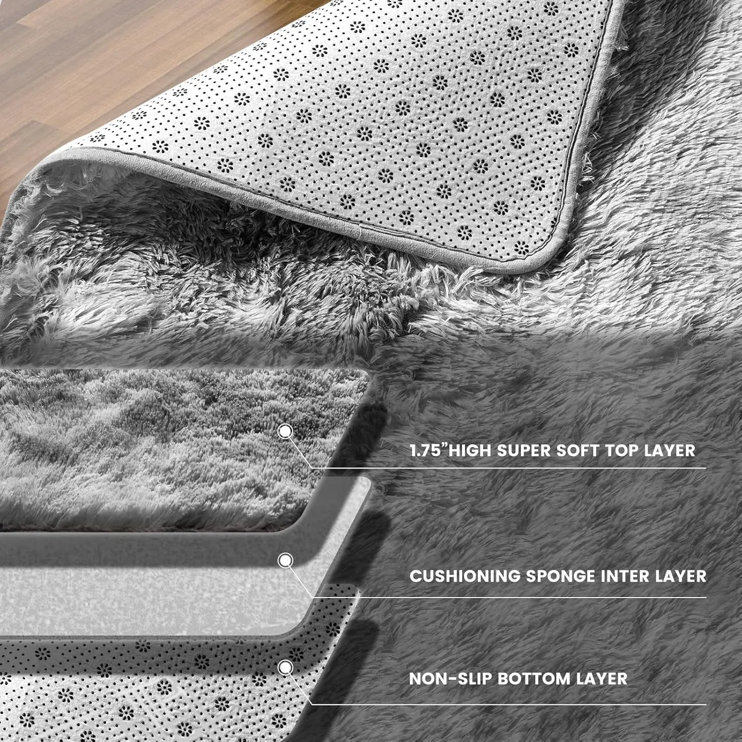 Ultra Soft Indoor Modern Area Rugs, 5x7 Tie-Dyed Light Grey Large Area Rugs for Living Room, Fluffy Shag Fuzzy Soft Carpet for Bedroom, Kids Home Decor Aesthetic, Nursery, Upgrade Anti-Skid
