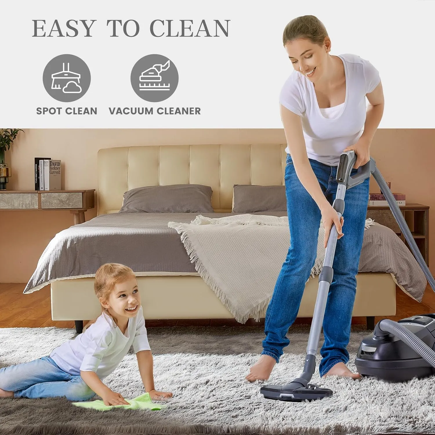 Ultra Soft Indoor Modern Area Rugs, 5x7 Tie-Dyed Light Grey Large Area Rugs for Living Room, Fluffy Shag Fuzzy Soft Carpet for Bedroom, Kids Home Decor Aesthetic, Nursery, Upgrade Anti-Skid