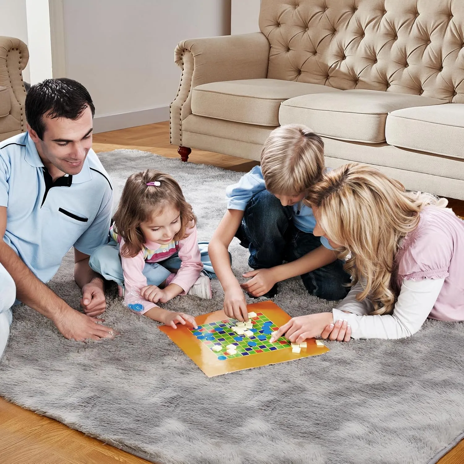 Ultra Soft Indoor Modern Area Rugs, 5x7 Tie-Dyed Light Grey Large Area Rugs for Living Room, Fluffy Shag Fuzzy Soft Carpet for Bedroom, Kids Home Decor Aesthetic, Nursery, Upgrade Anti-Skid