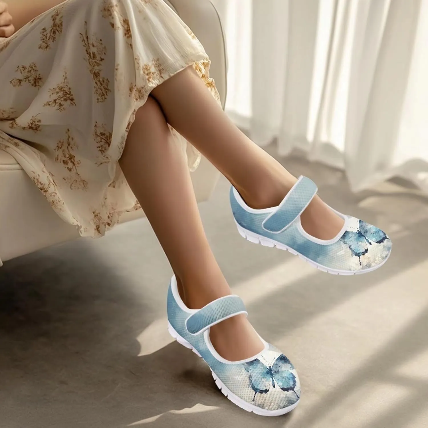 UNICEU Women Mary Jane Shoes Butterfly Shoes Casual Footwear Low Top Flats Shoes Ballet Flat Mesh Athletic Shoes for Ladies