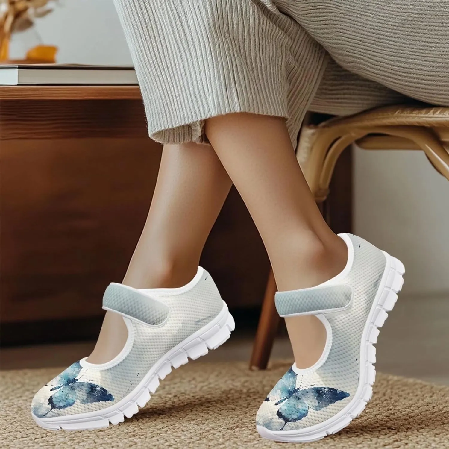 UNICEU Women Mary Jane Shoes Butterfly Shoes Casual Footwear Low Top Flats Shoes Ballet Flat Mesh Athletic Shoes for Ladies