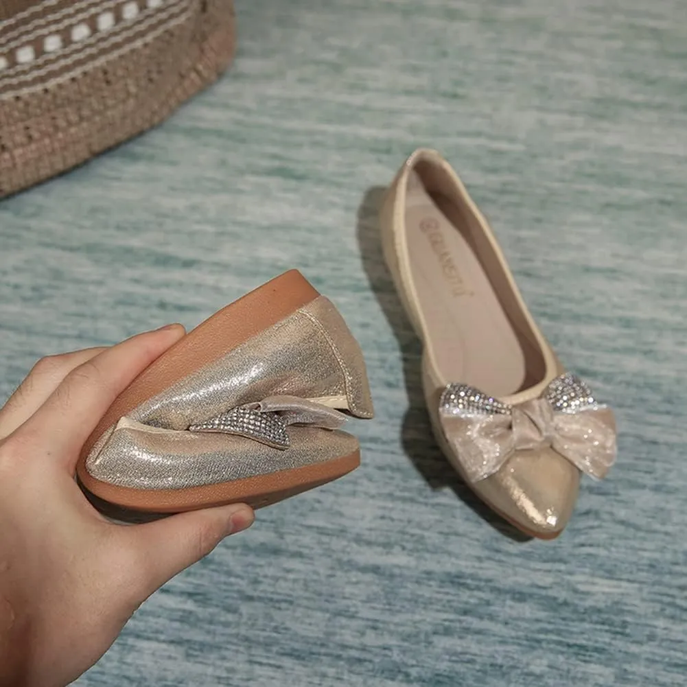 Unifizz Women's Ballet Flats Soft Pointed Toe Rhinestone Wedding Ballerina Shoes Foldable Sparkly Comfort Slip on Flat Shoes for Women