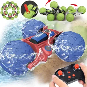 UNIQUE KIDS 1: 12 Waterproof Amphibious 360°   360° Flip RC Car | Durable Inflatable Wheels | All-Terrain Water & Land Toy | 2.4 GHz for Kids 6-12 Years (Blue)