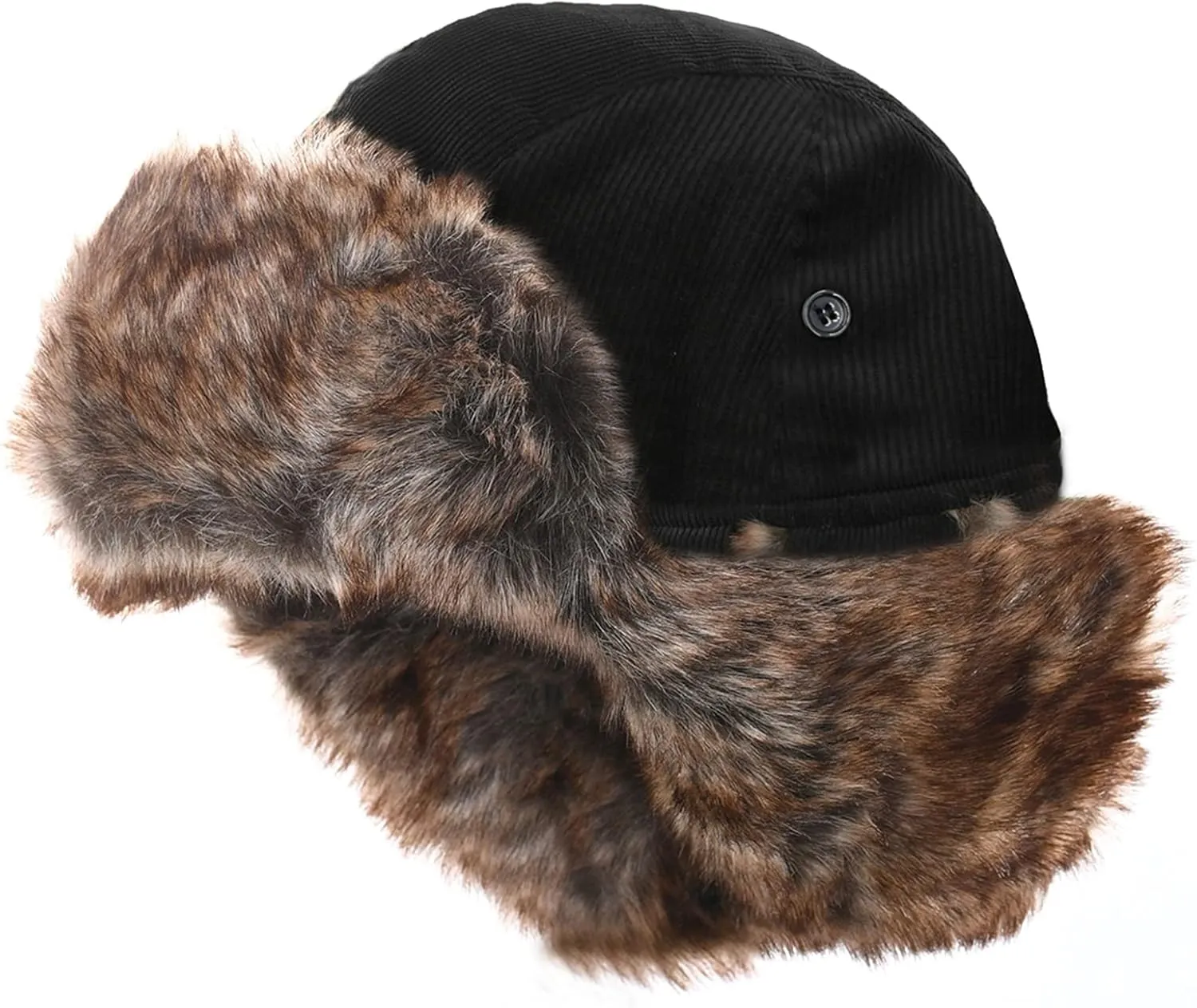 Unisex Corduroy Winter Hat Faux Fur Aviator Trapper Hat Warm Earflap Cap