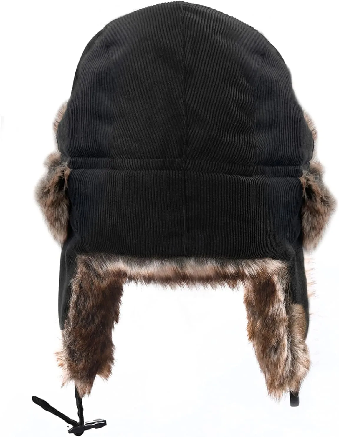 Unisex Corduroy Winter Hat Faux Fur Aviator Trapper Hat Warm Earflap Cap