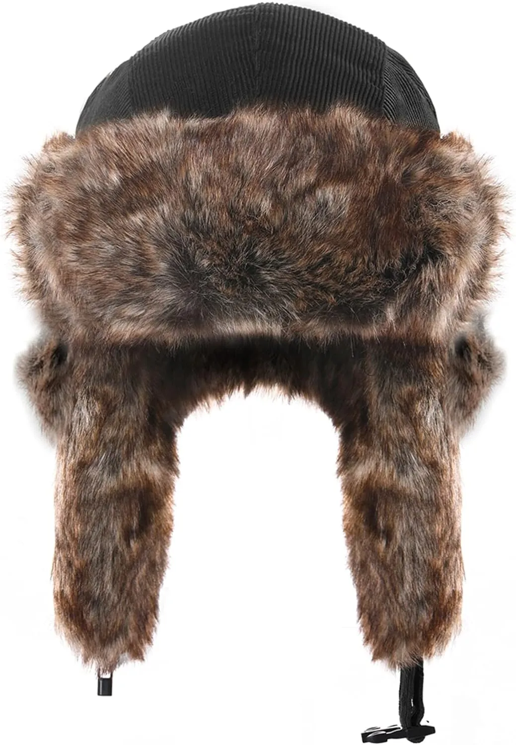 Unisex Corduroy Winter Hat Faux Fur Aviator Trapper Hat Warm Earflap Cap