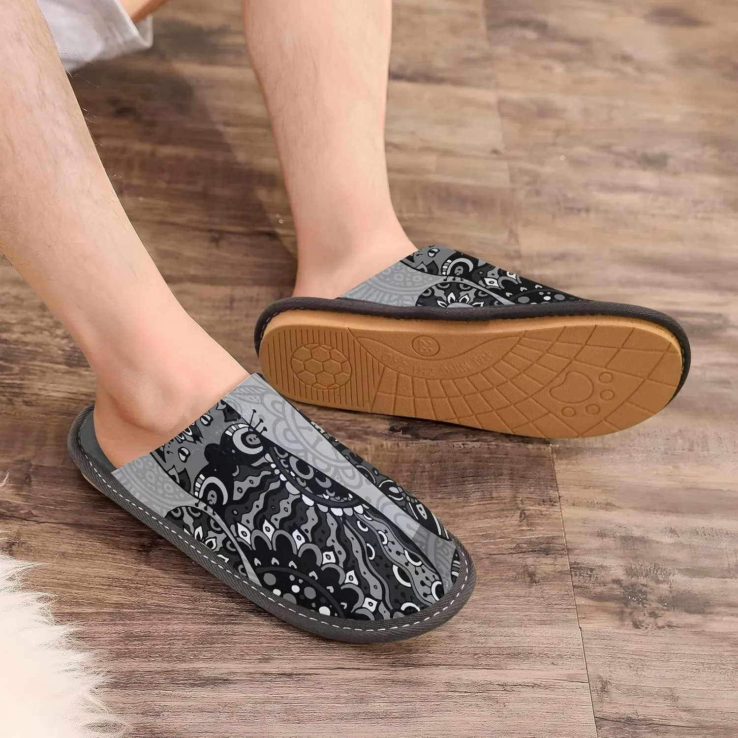 Unisex Fuzzy Foam Slippers Non-Skid Slip-on Soft Warm Sole Fleece Shoes 4-11