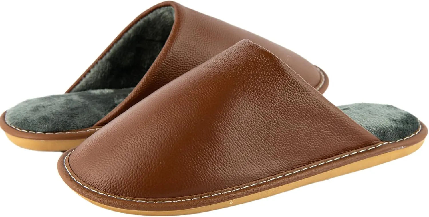Unisex Genuine Leather House Slippers for Men and Women, Indoor Slip-On Slippers, Non-Slip Sole, Soft Lining, Comfortable and Durable Home Shoes