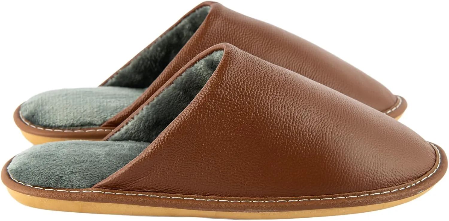 Unisex Genuine Leather House Slippers for Men and Women, Indoor Slip-On Slippers, Non-Slip Sole, Soft Lining, Comfortable and Durable Home Shoes