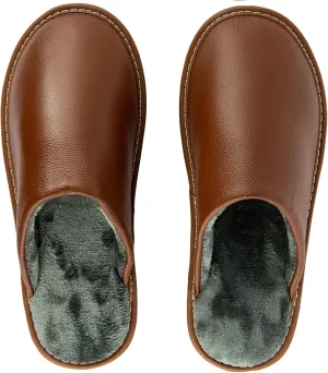 Unisex Genuine Leather House Slippers for Men and Women, Indoor Slip-On Slippers, Non-Slip Sole, Soft Lining, Comfortable and Durable Home Shoes