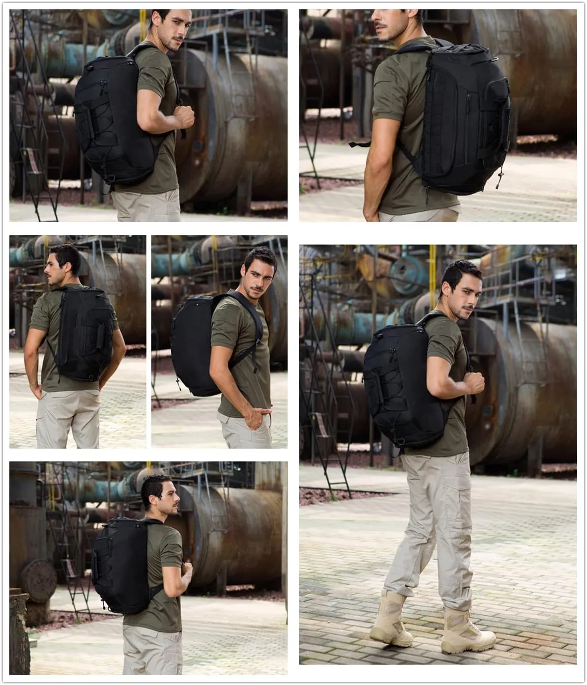 UNISTRENGH 3-Ways Tactical Military Nylon Men Holdall Weekend Travel Duffel Bag Backpack Messenger Shoulder Bags Rucksack Handbag (Black)